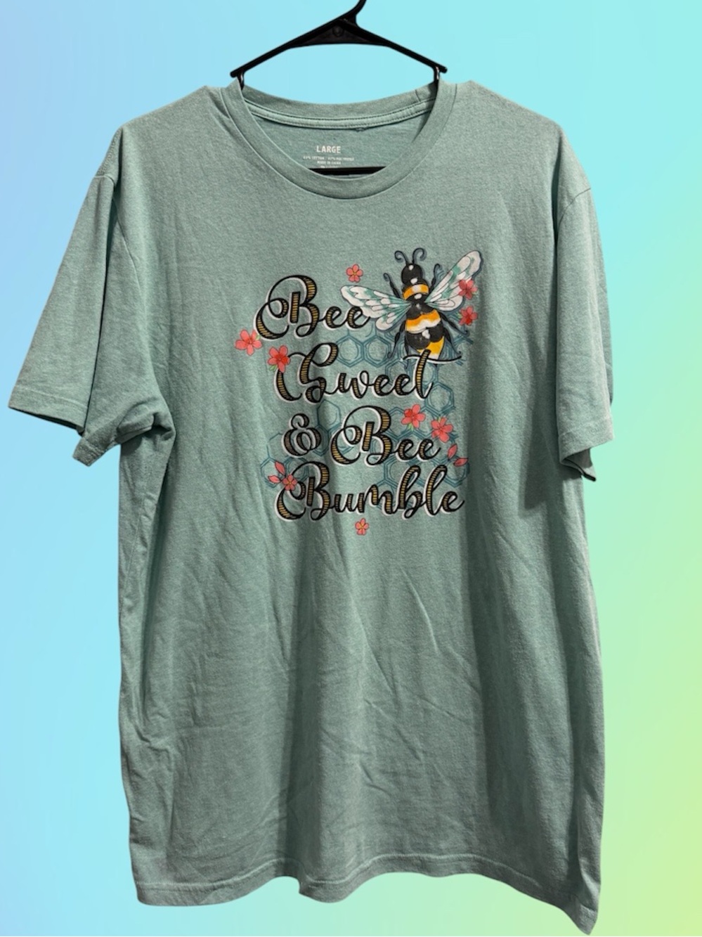 Large Seafoam Green Crewneck Graphic Tee Bee Sweet Bee Humble size L